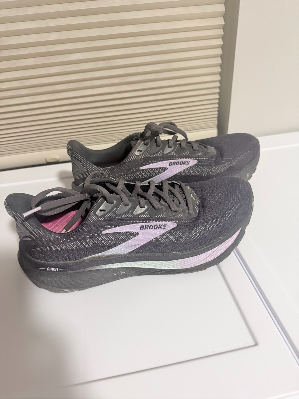 Brooks Women’s Ghost Running Shoes — Charcoal with Light Pink Accents